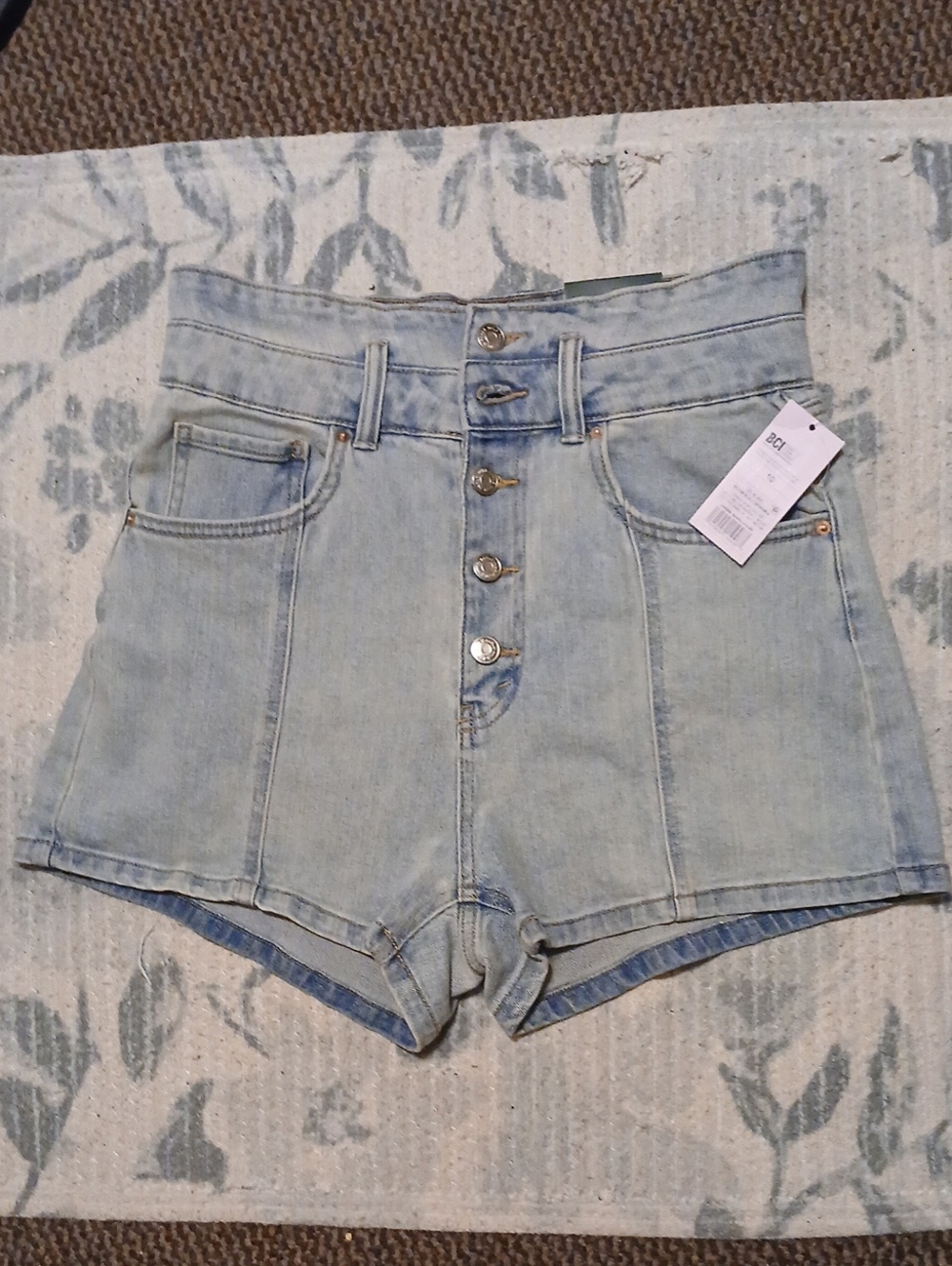 wild fable High-Waist Light Blue Button-Front Denim Shorts
